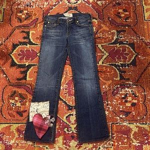 7 For all Mankind Boot Cut/ low rise Jeans w/ authentic Chanel button&push pins.